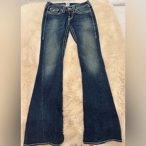 💎✨True Religion Low Rise Rhinestone Flap Pocket Twist Flare Jeans 25
